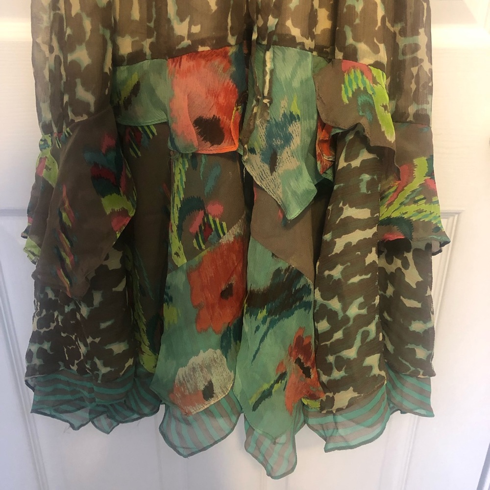 Nanette Lepore Silk Brown/Green Tiered Ruffle Dress 10 - Picture 10 of 13
